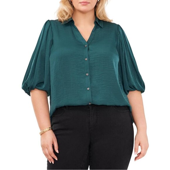 Vince Camuto Tops - NWT Vince Camuto Collared Button Down Balloon Sleeve Blouse in Deep Forest 3X